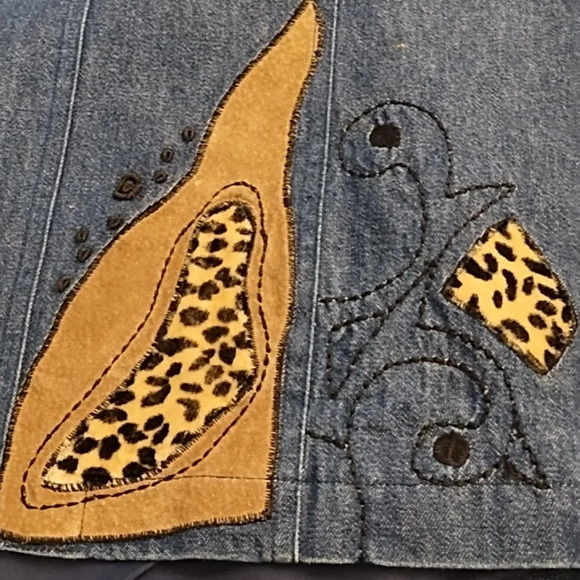 Great Cavalier M Denim Jean Jacket Genuine Suede Leopard Fur Embroidery Washable - Picture 13 of 15